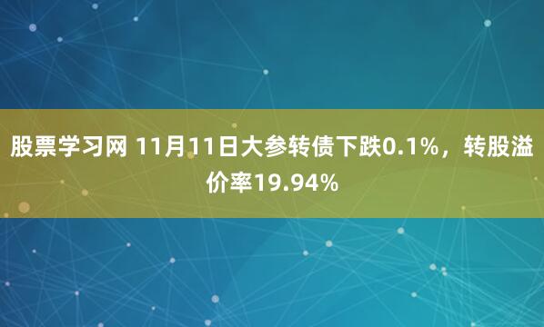 股票学习网 11月11日大参转债下跌0.1%，转股溢价率19.94%